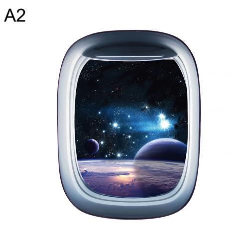 Planet Spaceship Window Pattern Removable Wall Sticker Self Adhesive Decal Waterproof Mural Home Living Room Background Decor: A2