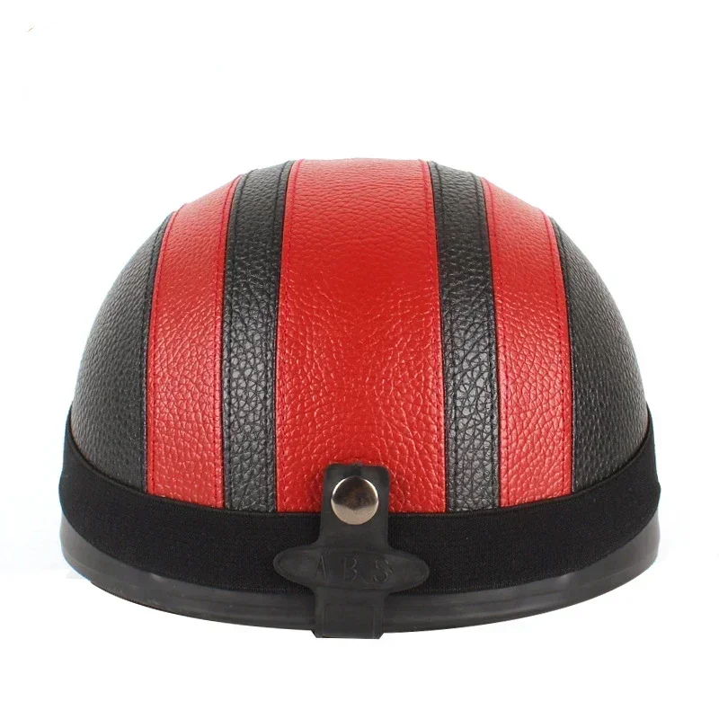 Classic Stripe Motorcycle Safety Helmet Men Women PU Leather Vintage Motor Electric Scooter Goggles Half Helmets