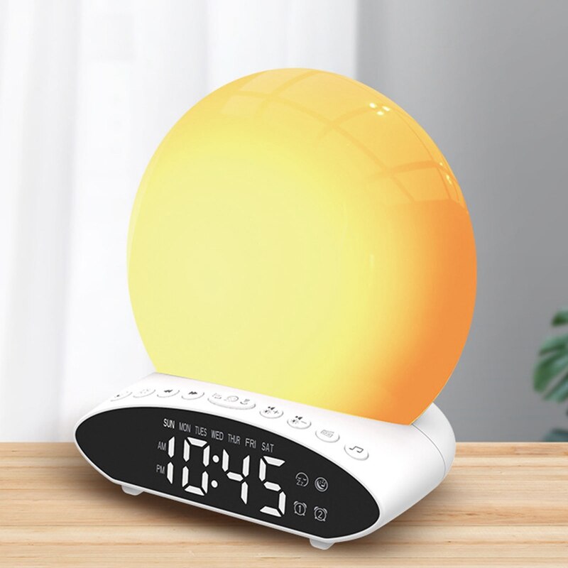 Wake Up Light Wekker Digitale Night Lamp Klok Kleurrijke Simulatie Zonsopgang En Zonsondergang Muziek Fm Radio Bed Licht
