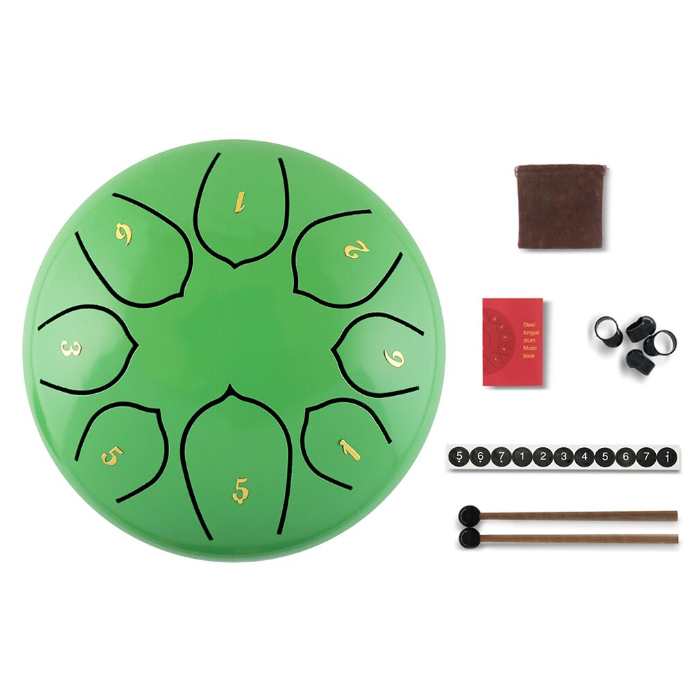 8 Tune Percussion Tambour Réservoir En Acier de 6 pouces Tongue Drum Instruments de Musique Main Casserole Mélomanes Accessoires de Jeu: Bean green