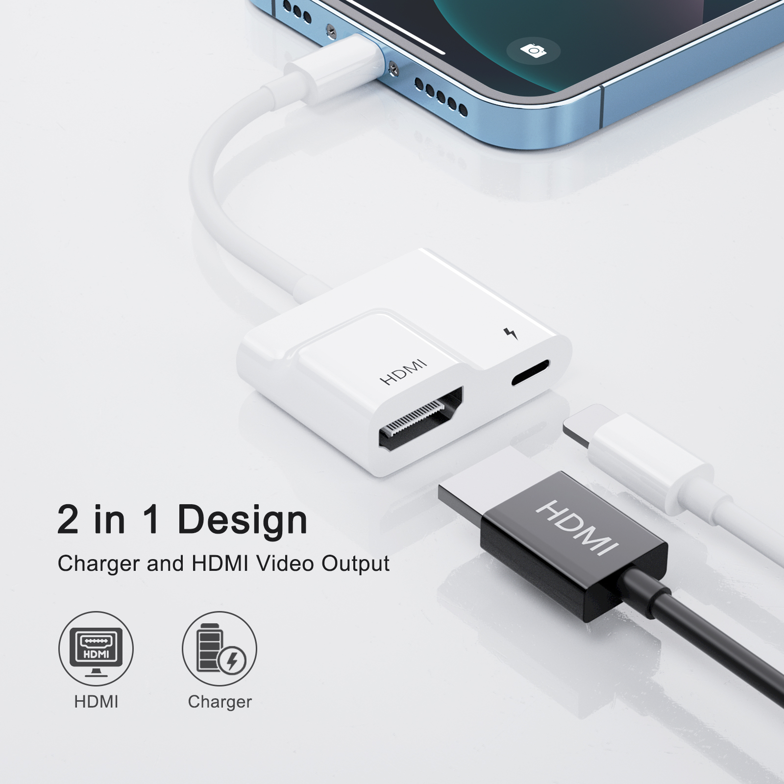 Lightning to HDMI Digital AV Adapter for iPhone 14/13/iPad to 1080P TV/Card Reader/USB/Ethernet Support Projector/Monitor