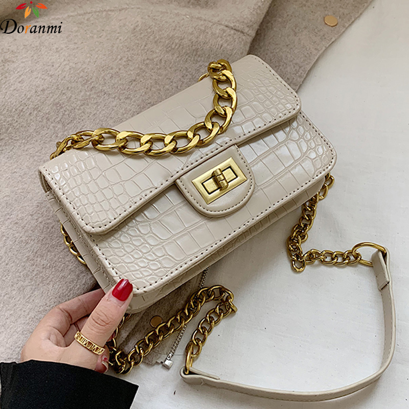 DORANMI Stein Muster Klappe Schulter Taschen Für Frauen Kette Riemen Crossbody-tasche Weibliche Leder Platz Messenger Bolso DJB948