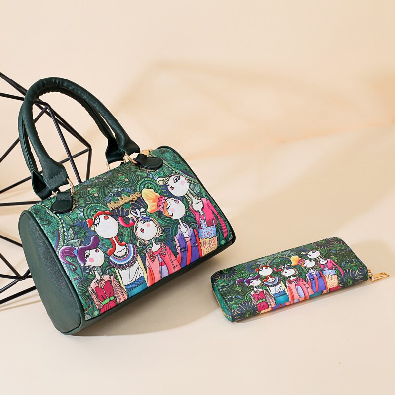 6 Pcs/Lot dessin animé impression femmes Composite sac de Durable en cuir PU sac à bandoulière femme Portable sac à provisions