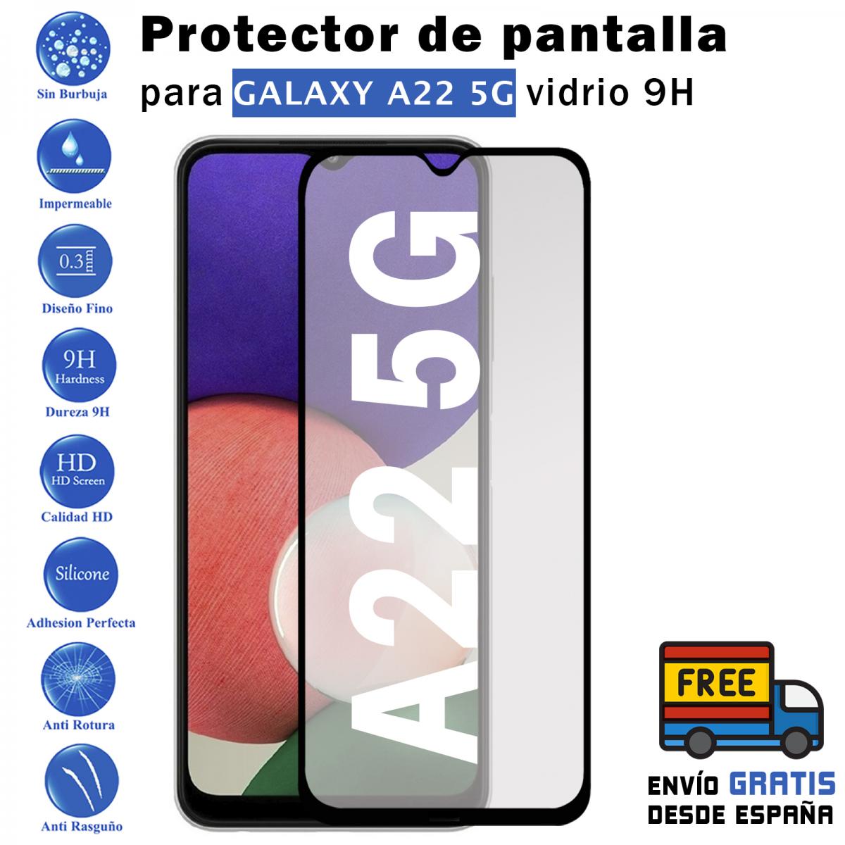 Protector de pantalla Samsung A22 5G Negro de Cristal Templado Vidrio 9H para movil - Todotumovil