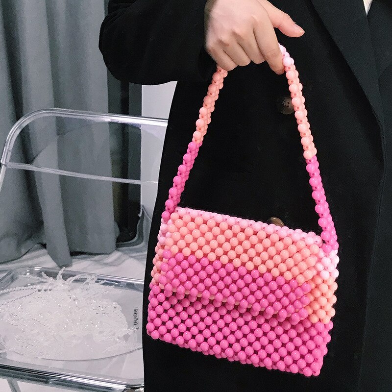 summer hit color handmade pearl handbags beaded handbag pink shoulder bag ladies wedding evening banquet female bag