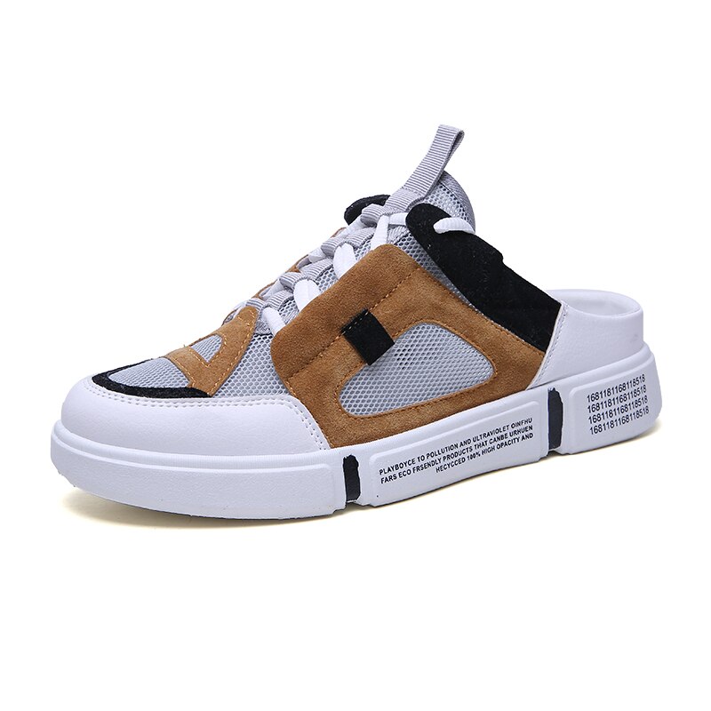 Heren casual schoenen schoenen schokbestendig vetersluiting ademend heren sneakers hoogte verhogen ademend casual mesh half drag: Khaki / 10