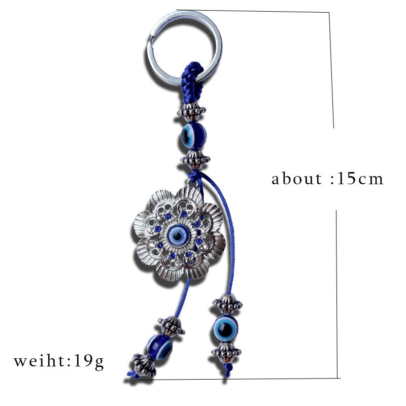 Türkei Blau Auge Silber Blumen Schlüssel Kette Neue Produkt Türkische Teufel Auge Glück Auto Anhänger Hause Zauberstab Hängen Ornamente: Ursprünglich Titel