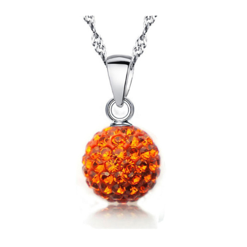 Qianbei Shiny Latest Jewelry Necklace Silver Color Austrian Crystal Pave Disco Ball Lever Back Pendant Necklace Women: Orange