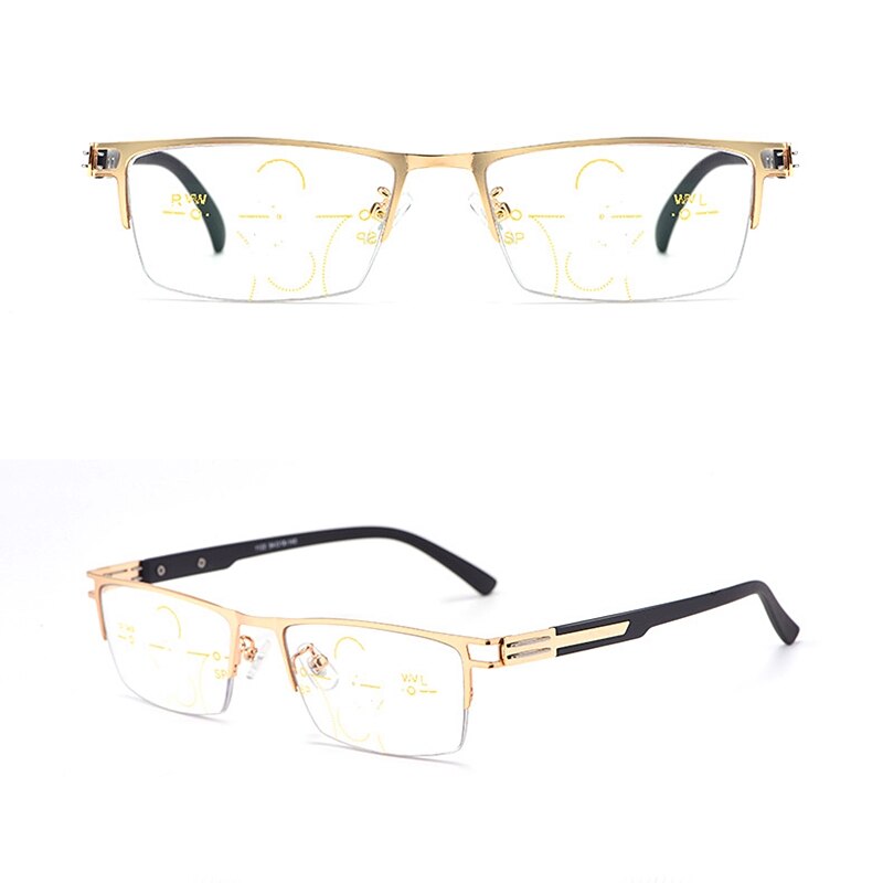 Men Half Frame Anti Blue Light Progressive Glasses Smart Zoom Hyperopia Reading Glasses Far And Near Dual-Use Glasses 1122: Gold  No Lens