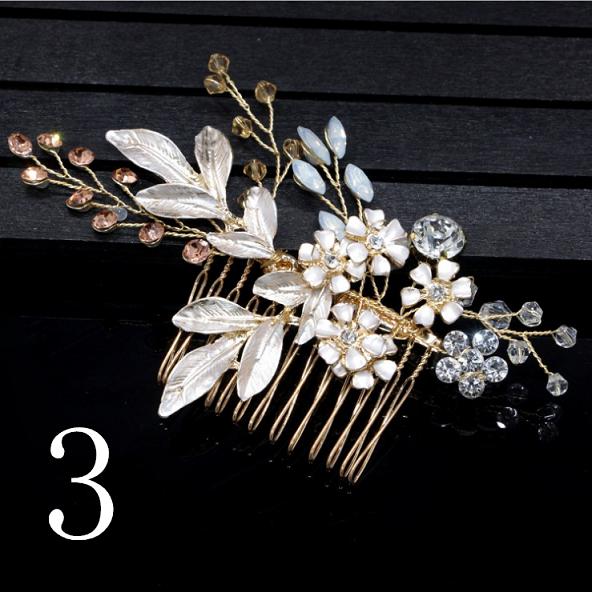 Women Bridal Ivory Red Flower Hair Comb Crystal Tiara Pearls Gorgeous Hair jewellry Wedding Party Decoration Accessories