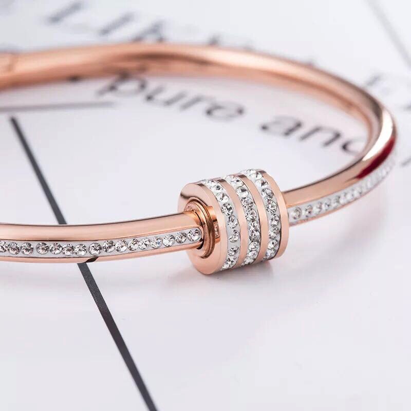 Mode Vrouwen 316 Rvs Rose Gold Kristallen Ronde Charm Armband Huwelijkscadeau