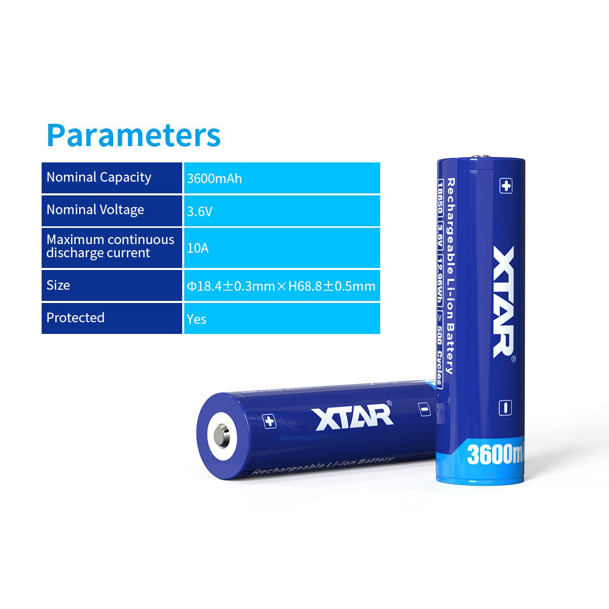 XTAR 18650 Rechargeable Battery 3.6V Batteries 3600mAh Large Capacity 10A Li-ion Battery For Flashlight Torch headlamp Battery