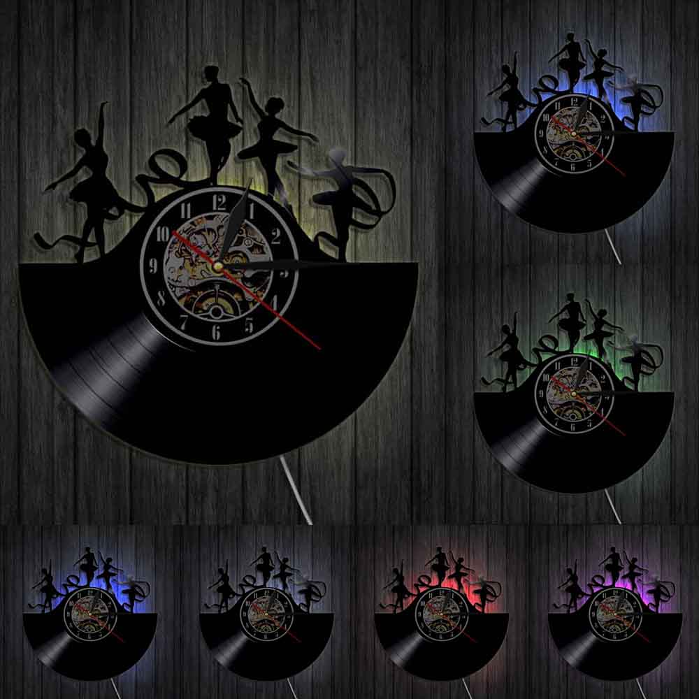 Ballerina Dance Vinyl Record Wall Art Klok Night Lamp Lp Klokken Horloge Dance Studio Vintage Decor Rock N Roll Voor ballet Dansers