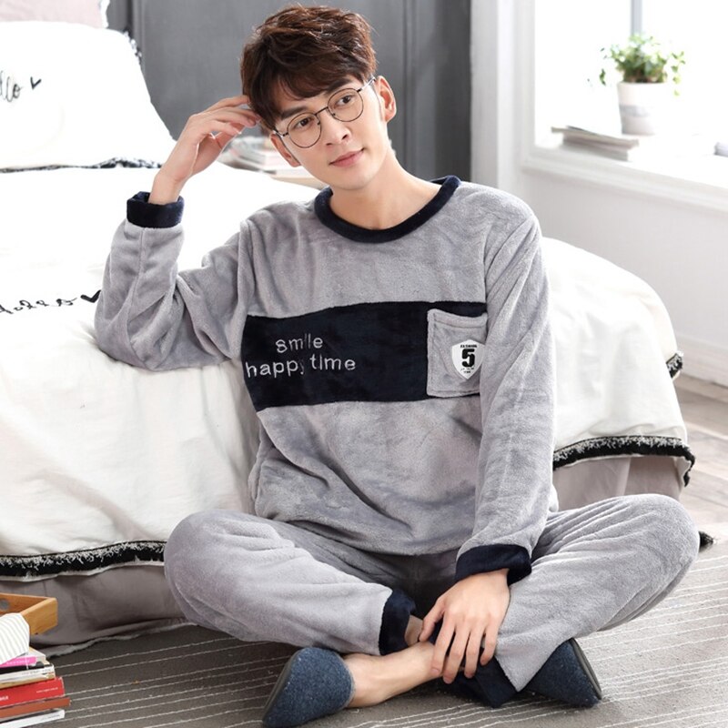 Winter Thick Warm Flannel Pajama Sets For Men Long Sleeve Coral Velvet Pyjama Male Sleepwear Homewear Clothes Pijama Hombre: 1813G / XXL