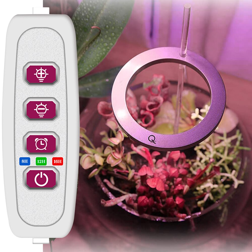 5V LED Grow Light 8/12/16H Timer USB Phyto Lamp Three Angel Ring Full Spectrum Phyto Lamp for Indoor Plants Flowers Growth Light