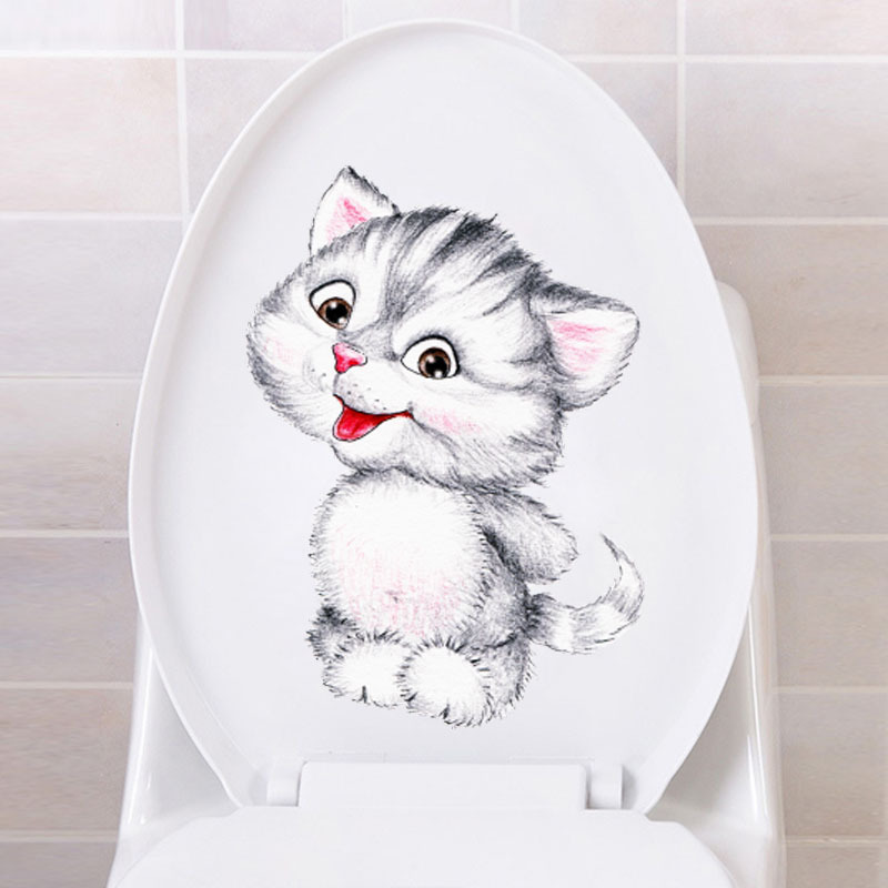1pc søde katte selvklæbende diy vægmærkater vinduesdekorationer badeværelse toiletlåg mærkater køkken tilbehør aftageligt: 4