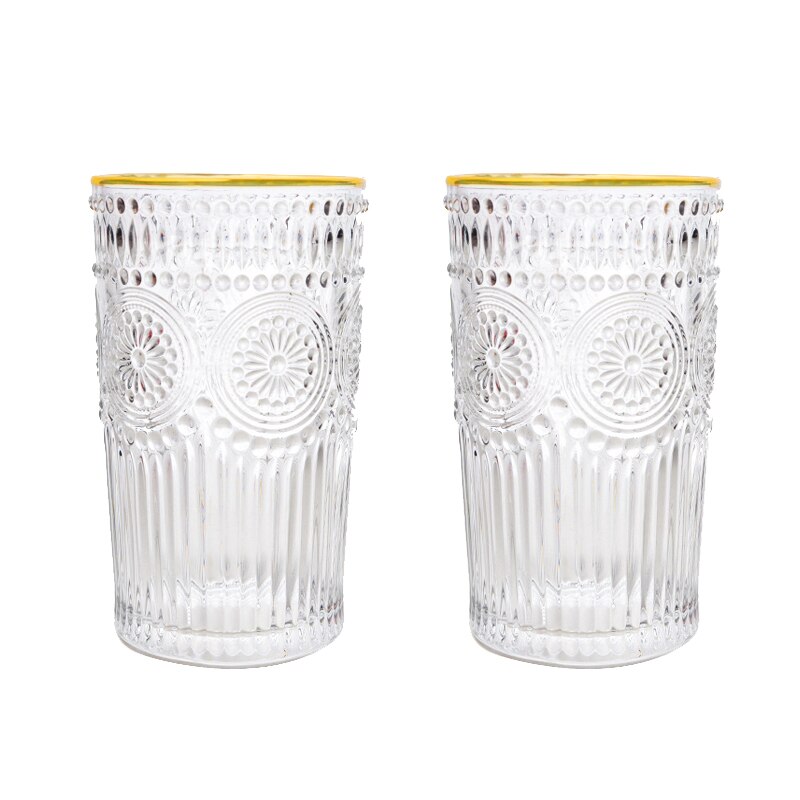 Tasse en verre Vintage nordique 260ml/380ml, verres à vin en relief, verre à lait, tasse à café pour boisson froide, tasses à eau transparentes: 2pcs gold 380ml