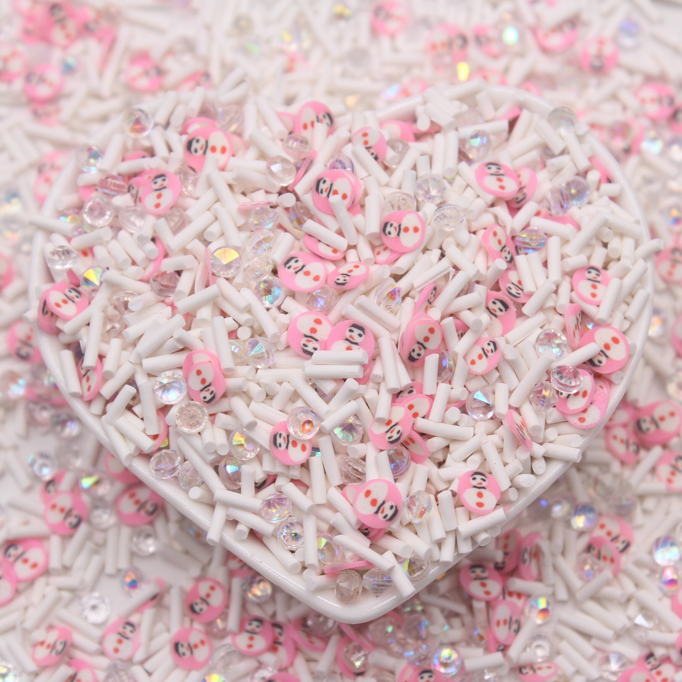 100g/Lot Christmas Themed Pink Snowman Mixture Clay Slices Candy Sprinkles for Decoration DIY Crafts