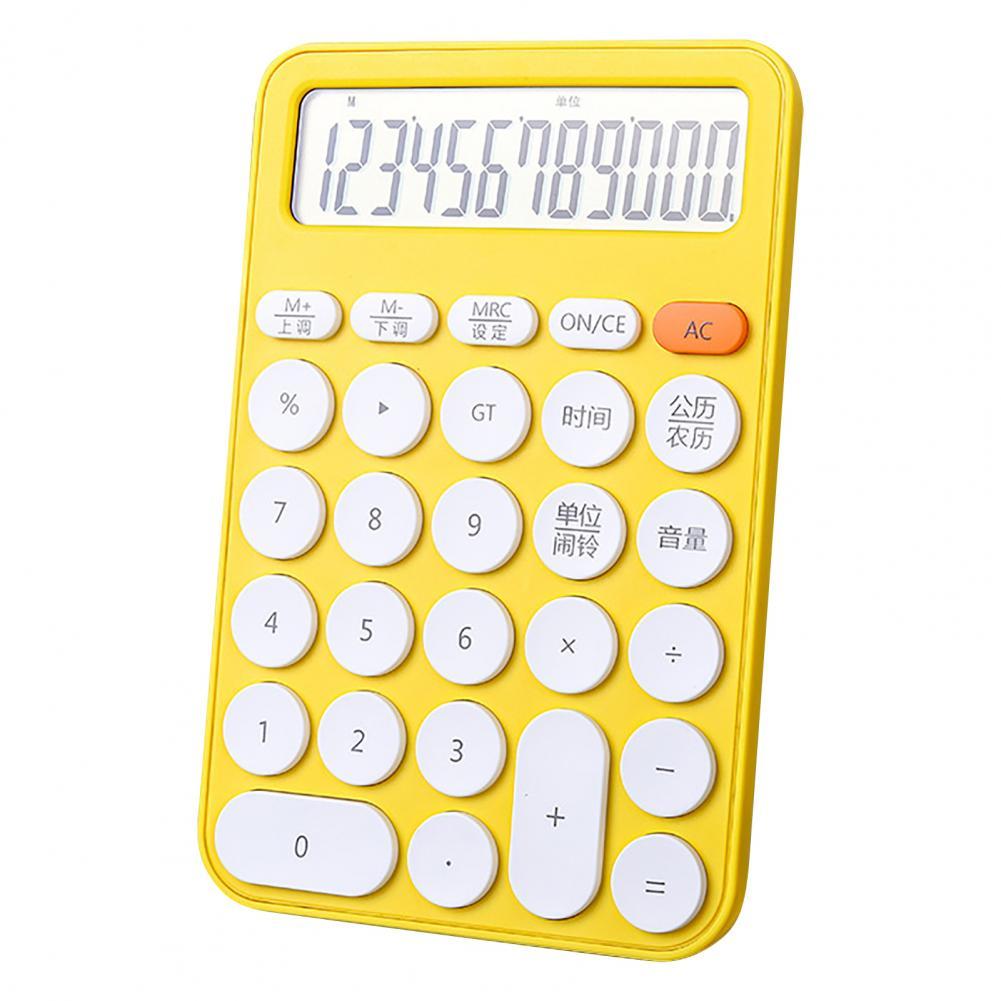 Student Calculator 12 Digits Display Self-contained Voice Calendar Large Screen Desktop Calculator with Alarm Office Supplies: Light Yellow