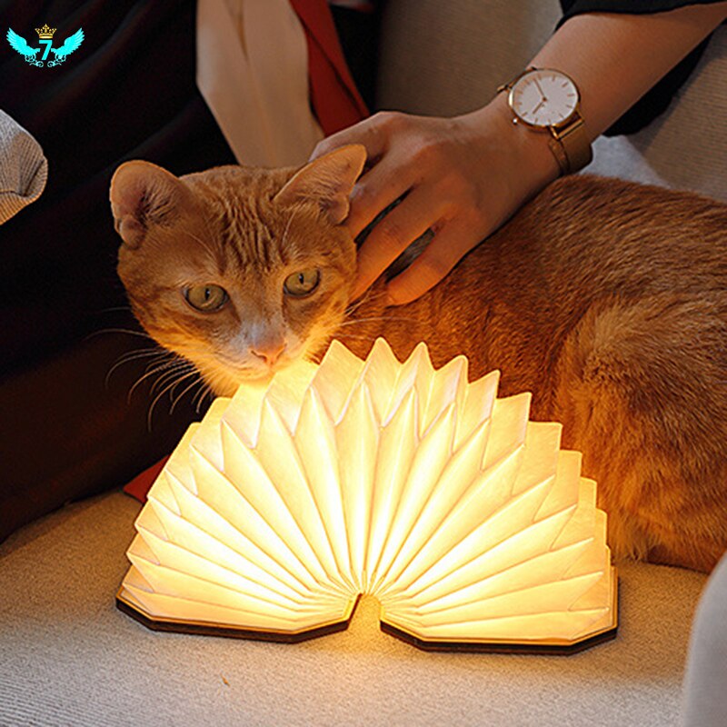 LED Portable Night Light Foldable Flip Book Light Charging Wooden Organ Light Adjustable Light Book Desk Kids Lamp