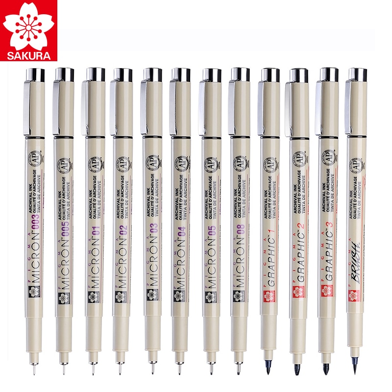 Sakura Pigma Micron 005 fineliner pen Black ink Art 01 02 03 04 05 08 Brush Marker Pigment ink for artist drawing Liner pens