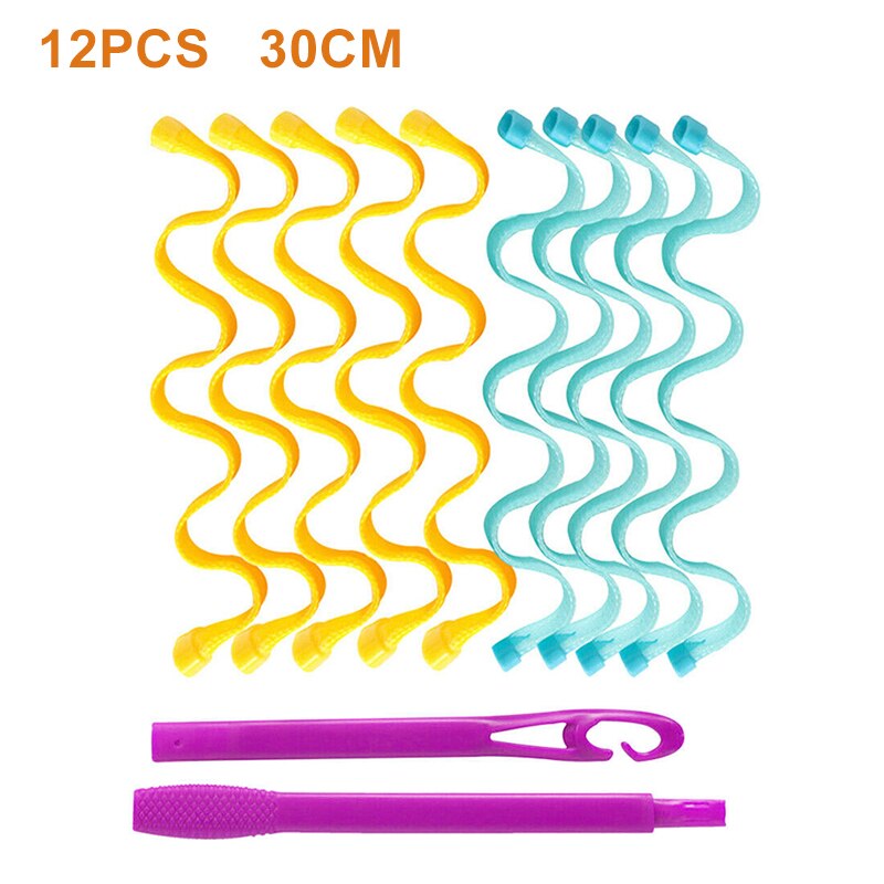 Bigoudi magique bricolage 12 pièces/24 pièces bigoudis portables bigoudis ondulés sont des outils de coiffure durables et Non dommageables: 12pcs 30cm
