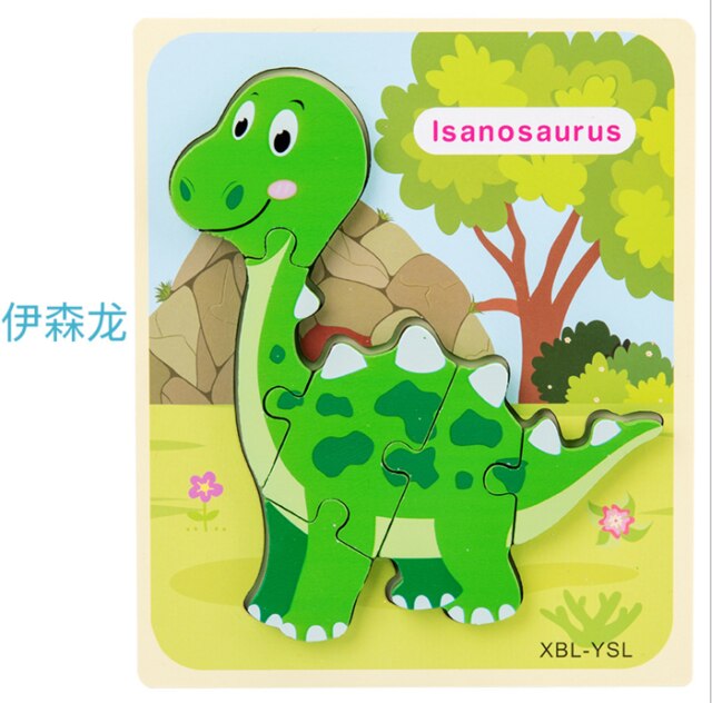 Let'S Make 1PC Montessori Toys Wooden Dinosaur Puzzle Cartoon Early Educational Baby Toy Wood Puzzle Toys: 01