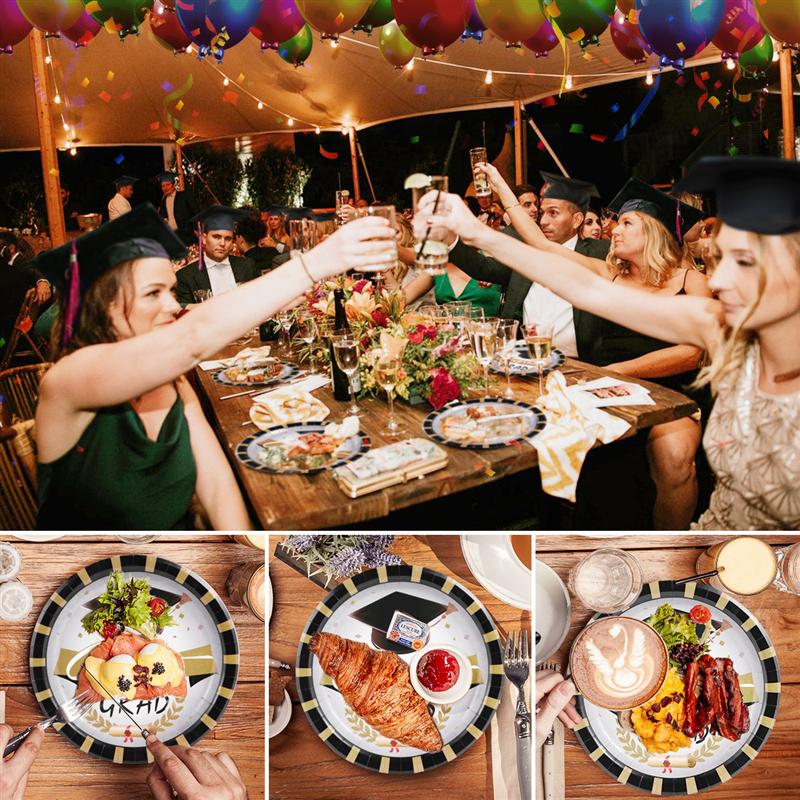 Amosfun 30 stuks ronde wegwerp papieren dinerborden voor afstudeerfeestjes