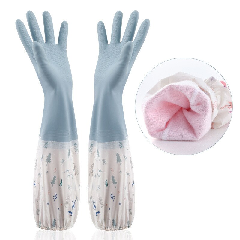 Guantes de goma para lavar platos, manoplas de látex impermeables para limpieza del hogar, con forro aterciopelado de algodón para Cocina: blue