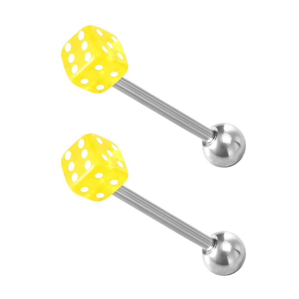 1 Paar Rvs Tong Piercing Sieraden Geluk Dobbelstenen Tong Ringen 14G Vrouwen Roestvrij Staal Tong Ring Bars barbell: Yellow