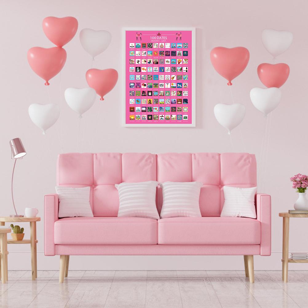 1 Pcs Scratch Off Poster of 100 Dates List Photo Wallpapers Wall Decoration Smooth Colour Printing Poster for Lovers