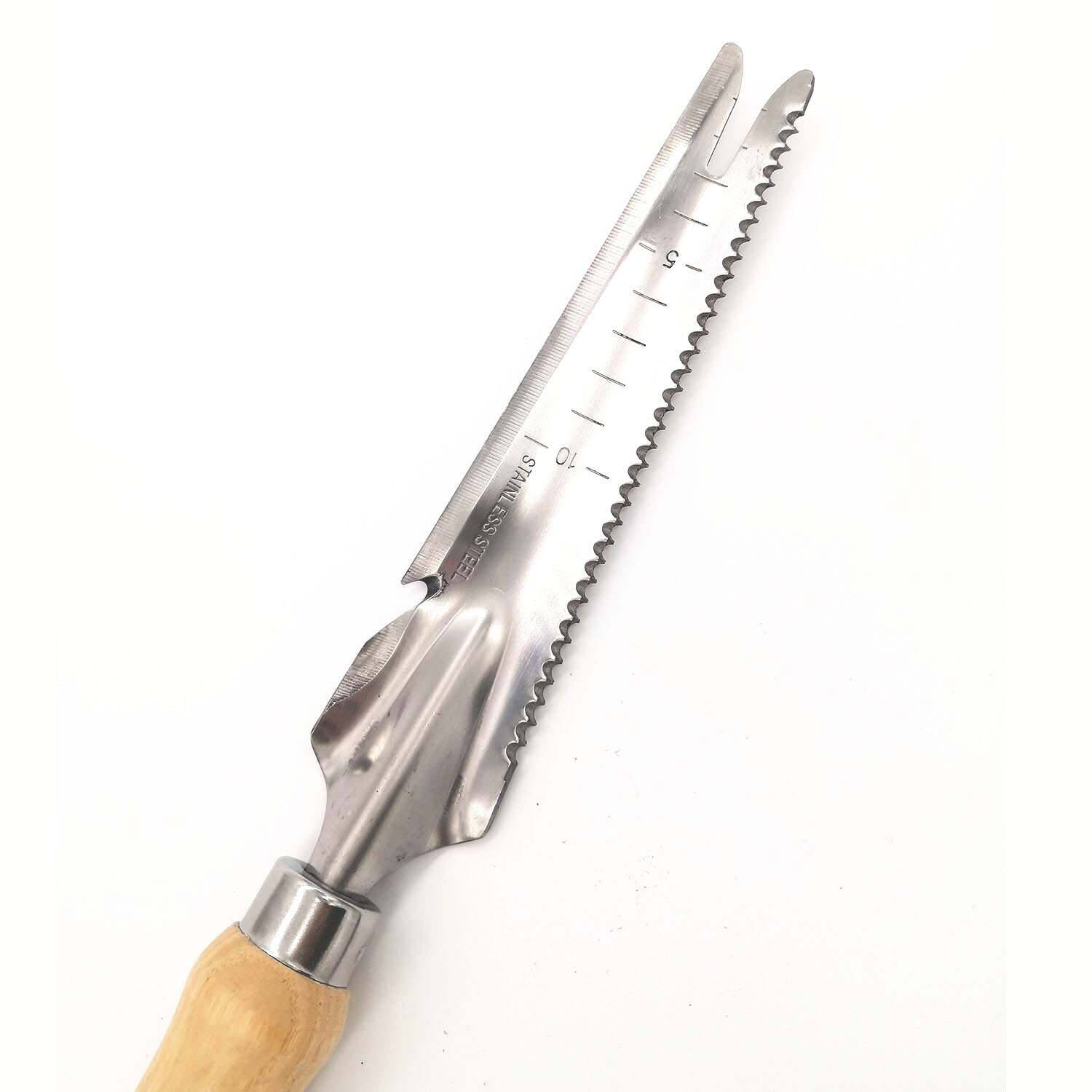 Stainless Steel Long Shovel With Wooden Handle, With Serration And Scale, Multifunctional Garden Tools Planting And Sigging Tool