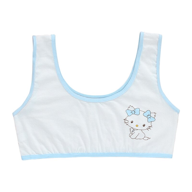 [B214] reggiseni per ragazze siere intimo simpatico gatto cotone reggiseno per bambini Adolescente reggiseni da allenamento per ragazze traspirante top per ragazza Crop: Blue