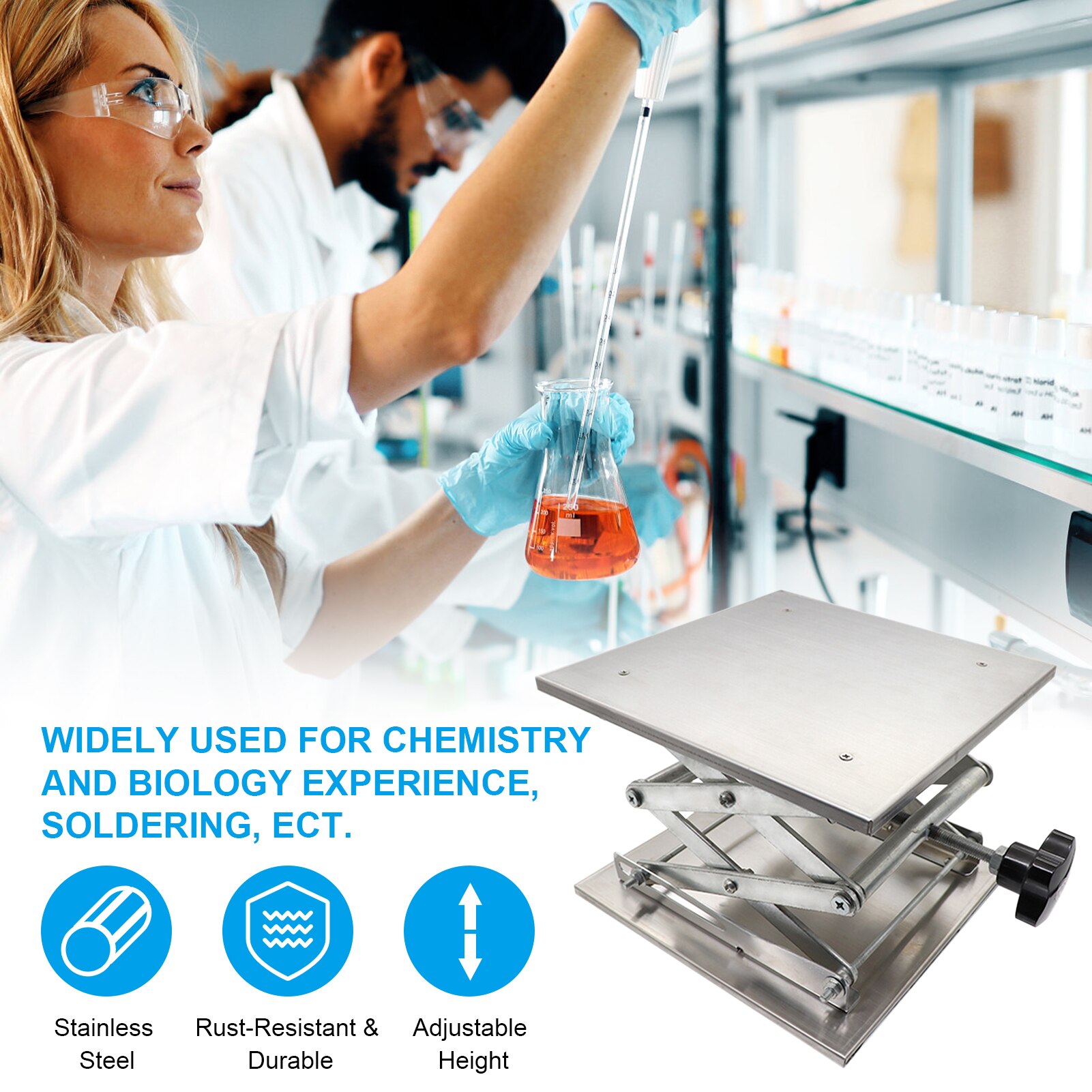 Stainless Steel Lift Tables Mini Portable Lab Lifting Platform Stand Rack for Chemistry Biology Experience/Soldering