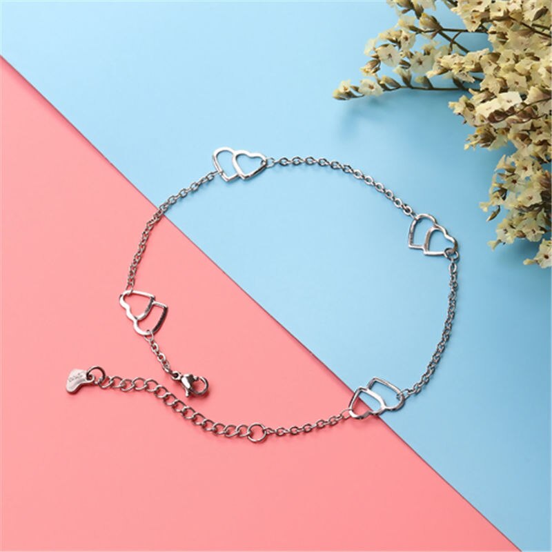 1PC Simple Stainless Steel Anklets Heart On Foot Ankle Bracelets For Trendy Women Female Men Leg Chain Jewelry 23cm Long: 2