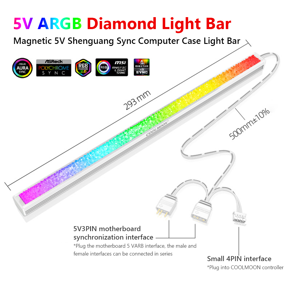 COOLMOON ARGB LED Strip Light 5V 3Pin/Small 4Pin Diamond Magnetic Colorful Atmosphere DIY Lamp Bar for PC Computer Case Chassis: Red