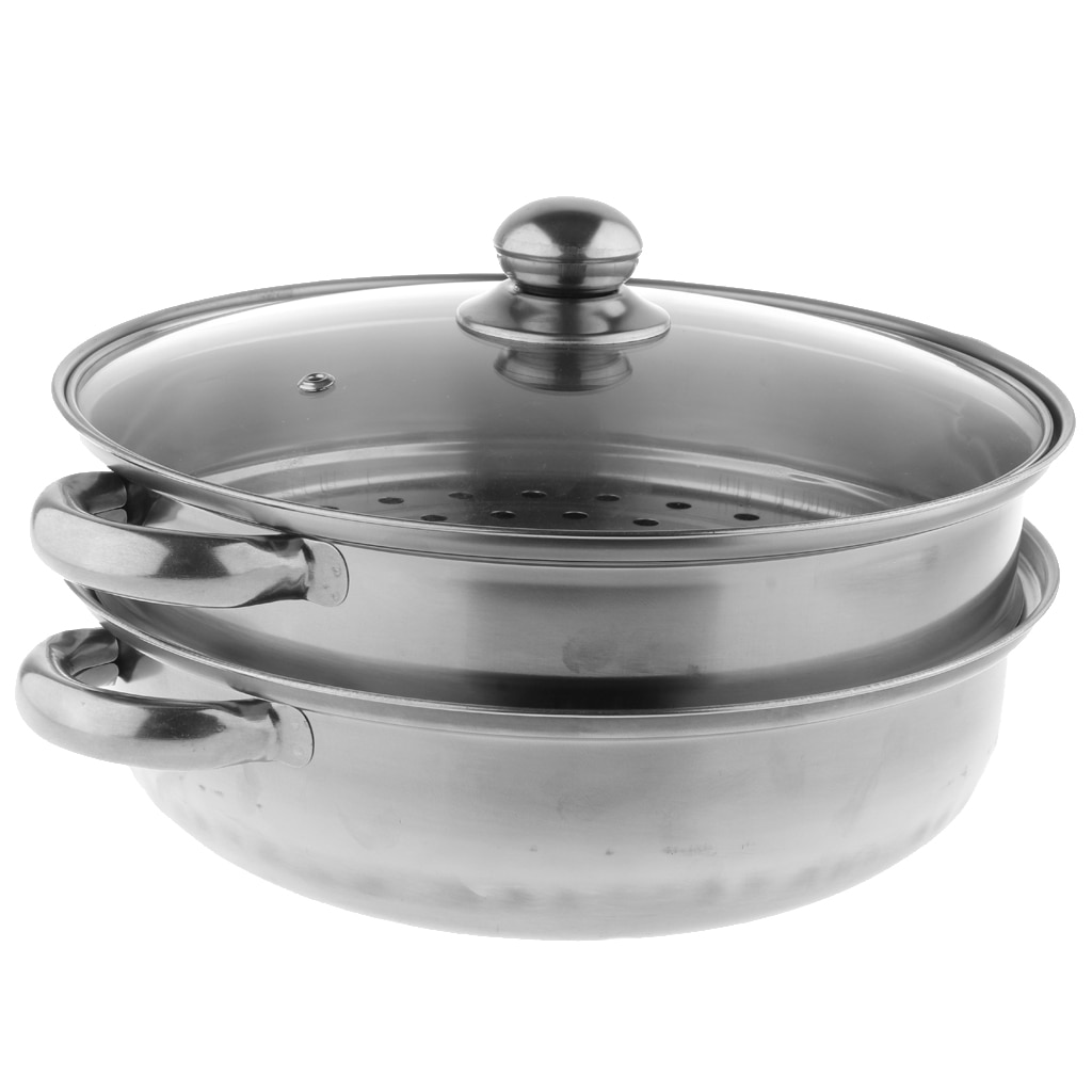 Stainless Steel Steam Cooker Steamer Pan Cook Pot Set Glass Lid