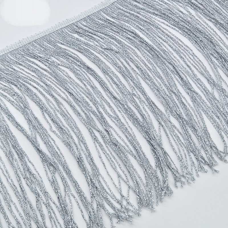 Smuk 1-10 yards nylon 8 "bredde sølvtråd frynsekant og boligindretning kvastbånd diy: 5 yards / Sølv