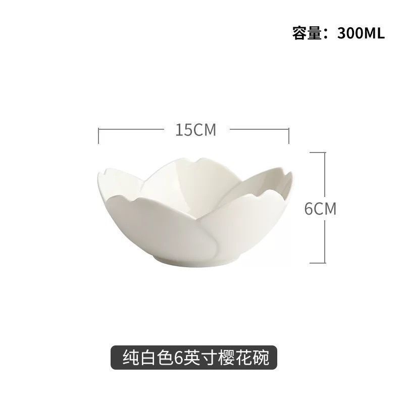 Assiette Sakura japonaise en céramique, assiette de cuisine occidentale, assiette à Dessert, vaisselle en cœur pour fille, bol à fruits, assiette de petit déjeuner mignonne: Bowl white