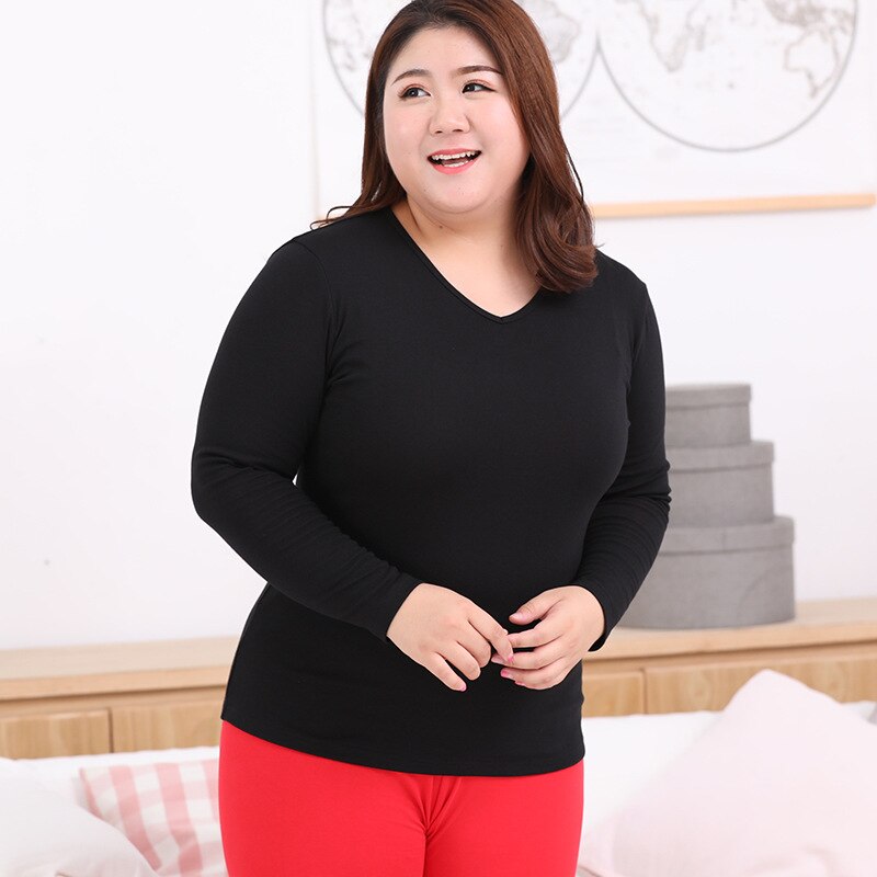 Dam termounderkläder toppar tjock pullover o hals långärmad skjorta bomull andas plus size kvinnliga vinterkläder håller värmen