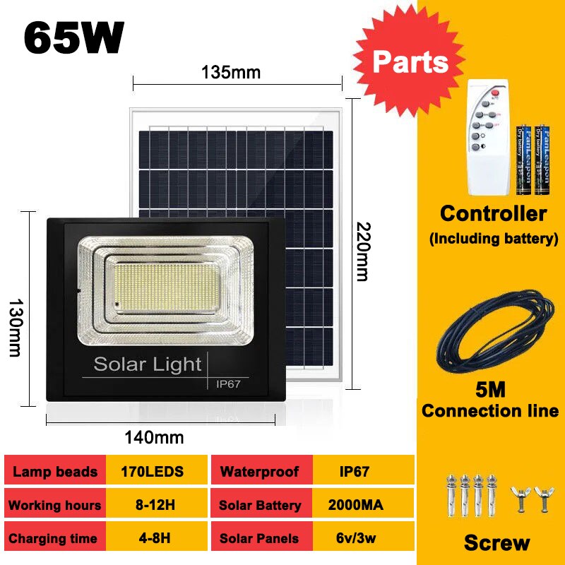 Solar Spotlight Flood Light Bright Outdoor Remote Control Solar LED Street Light Floodlight Panel Sensor: 170led