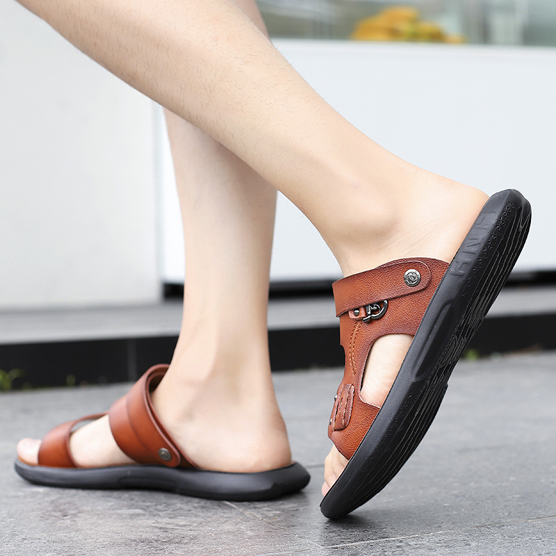 Ryggreim pu casual sandaliaer hombre slip-on flats tøfler platåsko menn sandaler solid plus size sandaler herresko
