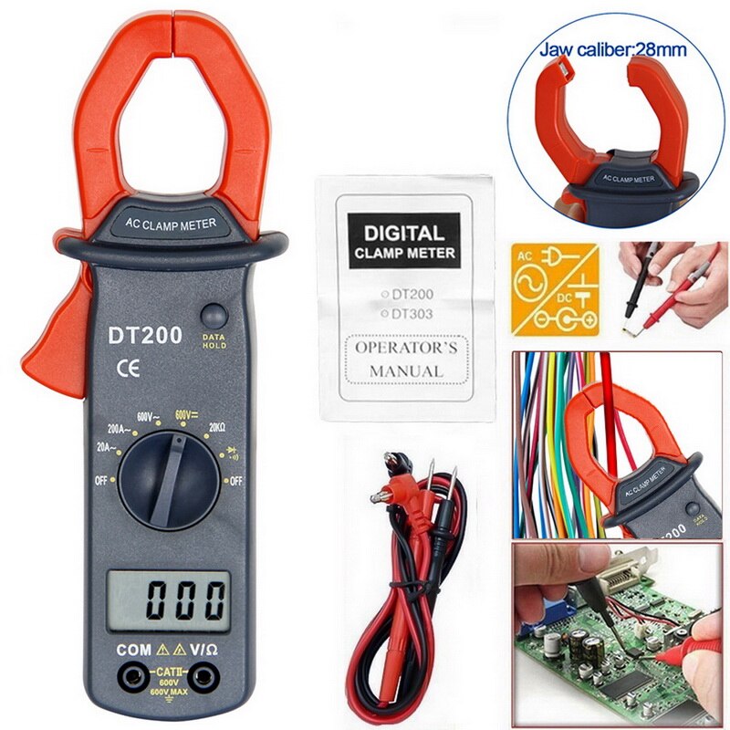 DT200 Multimeter Mini Digital Clamp Meter AC/DC Voltage AC Current 600v True RMS Multimeter Capacitance Electrical Megger Tester