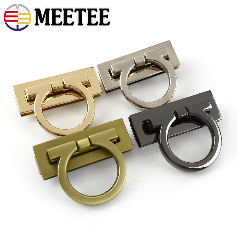 Meetee 2/4Pcs Metal Clasp Turn Twist Lock Handbag Rectangle Closure Decor Buckles DIY Bag Leather Craft Hardware Accessories