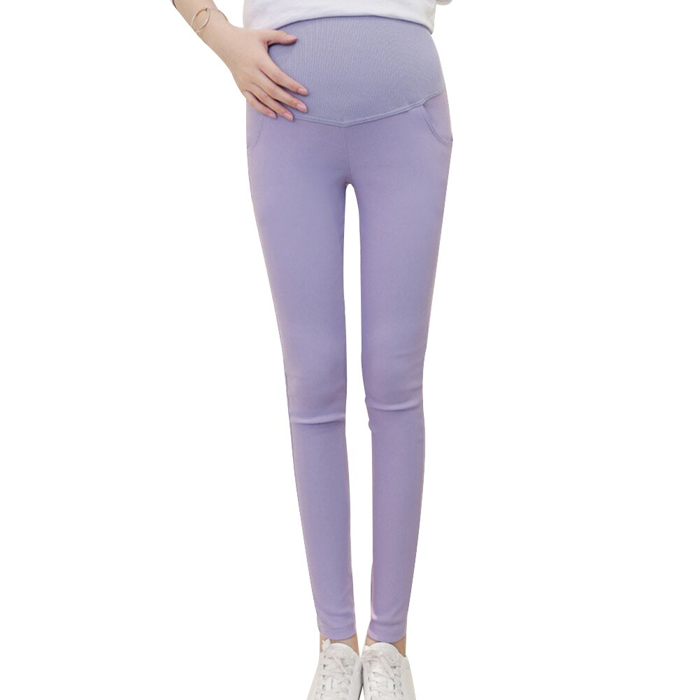 Leggings över magen för gravida kvinnor med stretchfötter pennbyxor  m09: Lavendel- / M