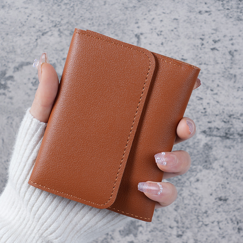 Simple And Short Lady Purse Student Ticket Holder Multi-function Card Bag: Brown