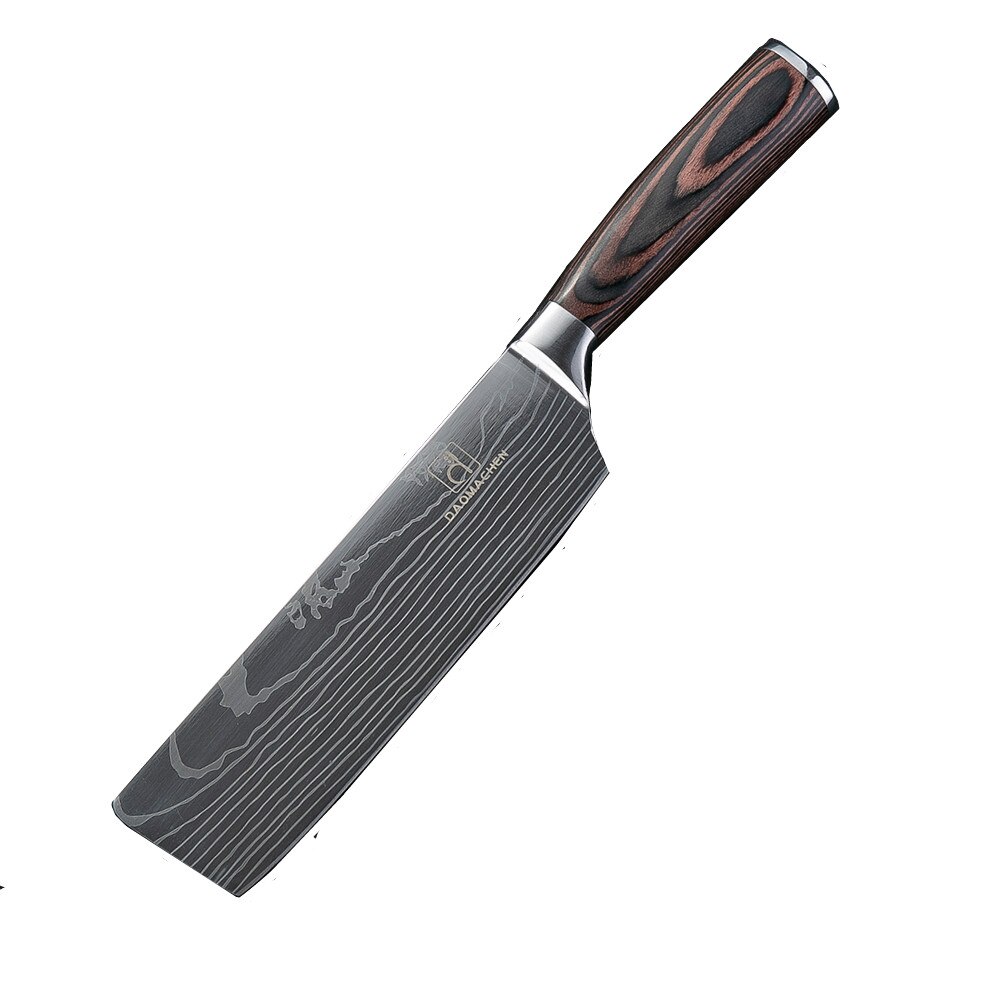 Køkkenknive damaskus årer rustfrit stål 3 stk farve træskaft skæreværktøj santoku udskæring kok kokkekniv: 7 tommer