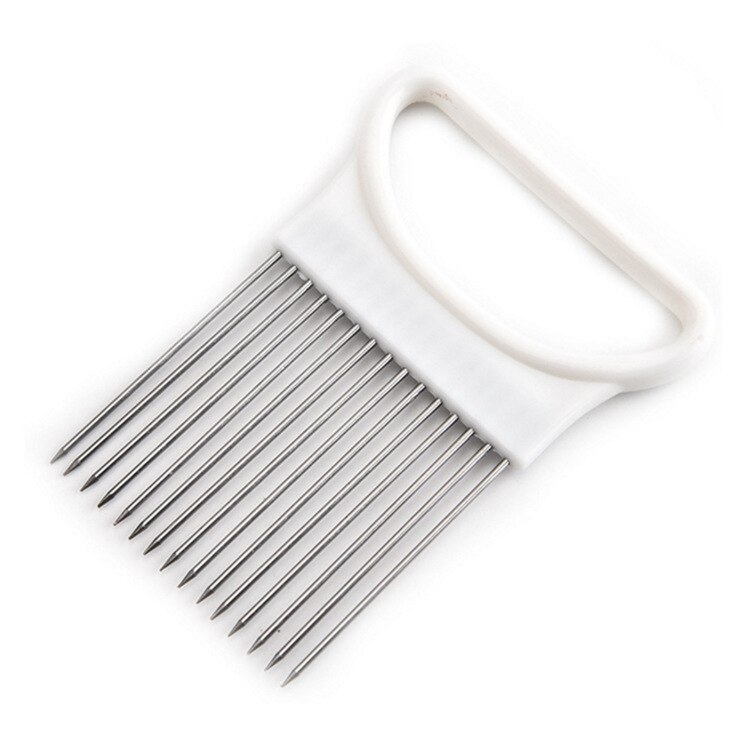 Ui Naald Ui Vork Groenten Fruit Snijmachine Tomaat Cutter Snijden Veilig Aid Houder Roestvrij Staal Keuken Gereedschap: White