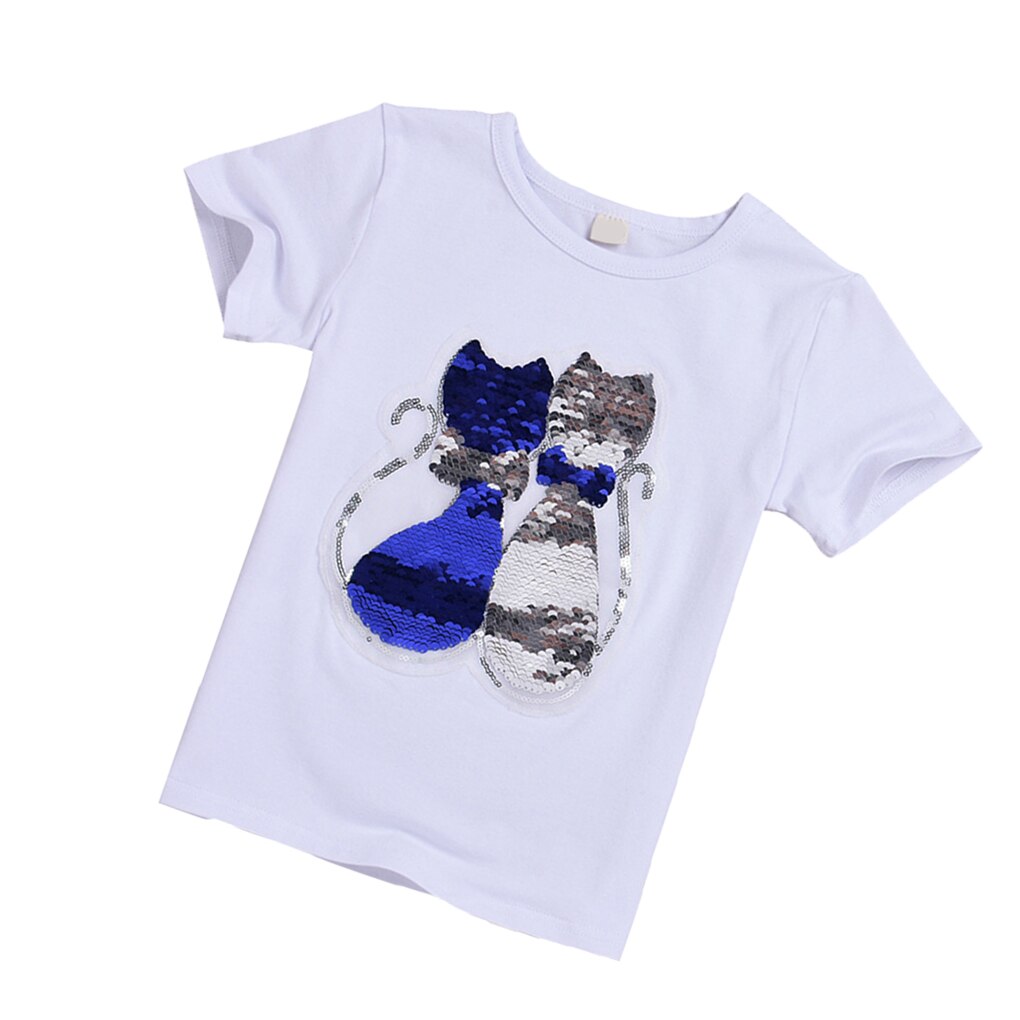 Flickor paljetter t-shirt baby härliga tjejer tecknad topp kort barn kortärmad scoop neck sommar topp som andas