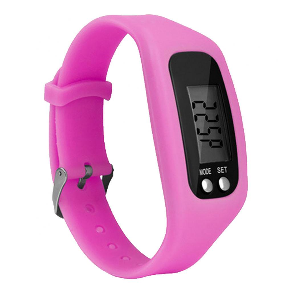 Sport Running Silicone Pedometer Calorie Step Counter Digital Watch Bracelet LCD Display Easy To Read Low Battery Consumption: Pink